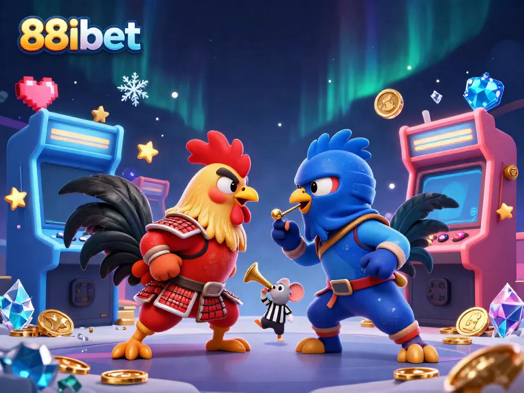 Experience the excitement of 88ibet with dynamic 3D cartoon roosters and vibrant gaming elements.